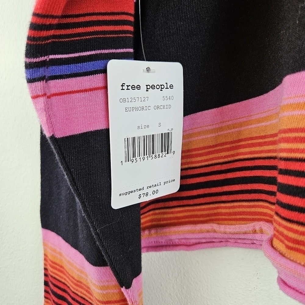 Free People Baja Striped Crop boxy Tee T-Shirt Top S relaxed Oversized - Picture 8 of 10